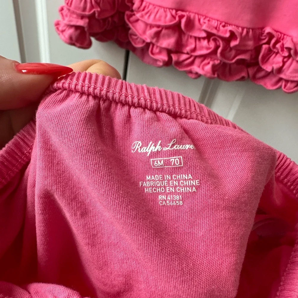 Ralph Lauren Girls Pink Polo Ruffled Dress w/Bloomers (Size 6 Months)
